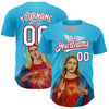 Custom Sky Blue White-Maroon 3D Pattern Design Religion Jesus Christ And Virgin Mary Authentic Baseball Jersey