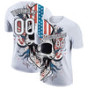 Custom White Black 3D Skull With American Flag Performance T-Shirt