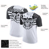 Custom White Black 3D Skull With American Flag Performance T-Shirt