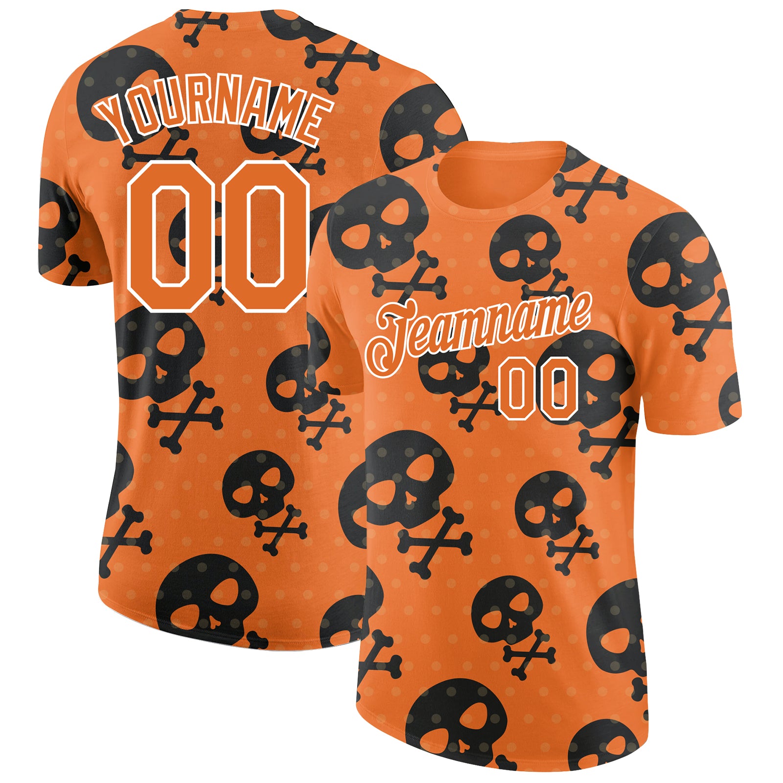 Custom Orange White 3D Skull Fashion Performance T-Shirt