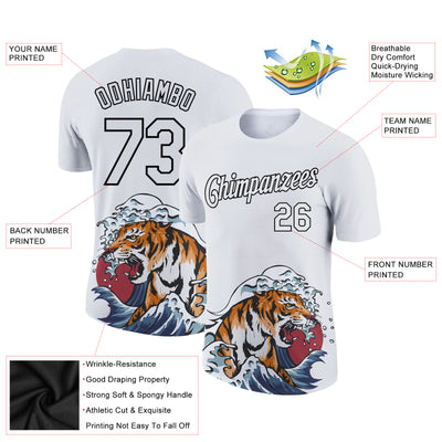 Custom White Black 3D Pattern Design Tiger Performance T-Shirt