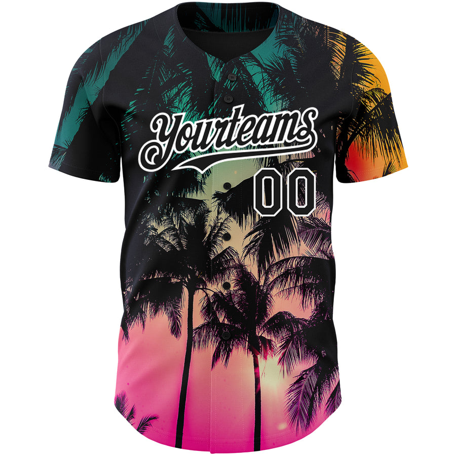 Custom Pink Black-White 3D Pattern Design Hawaii Palm Trees Authentic Baseball Jersey