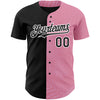 Custom Medium Pink Black-White 3D Pattern Design Tropical Hawaii Palm Leaves Authentic Baseball Jersey