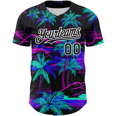 Custom Black White 3D Pattern Design Beach Hawaii Palm Trees Authentic Baseball Jersey