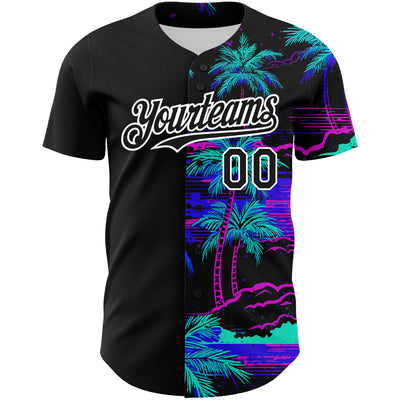 Custom Black White 3D Pattern Design Beach Hawaii Palm Trees Authentic Baseball Jersey