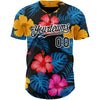 Custom Black White 3D Pattern Design Tropical Flower And Hawaii Palm Leaves Authentic Baseball Jersey