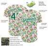 Custom White Kelly Green 3D Pattern Design Tropical Hawaii Palm Leaves And Flamingo Authentic Baseball Jersey