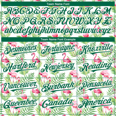 Custom White Kelly Green 3D Pattern Design Tropical Hawaii Palm Leaves And Flamingo Authentic Baseball Jersey