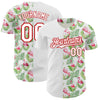 Custom White Red 3D Pattern Design Tropical Hawaii Palm Leaves And Flamingo Authentic Baseball Jersey