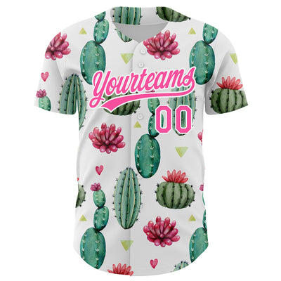 Custom White Pink 3D Pattern Design Cactus Festival Authentic Baseball Jersey