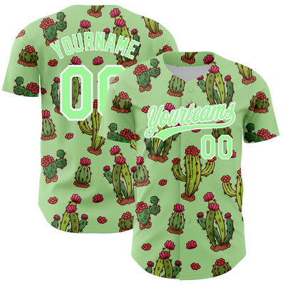 Custom Green Pea Green-White 3D Pattern Design Cactus Festival Authentic Baseball Jersey