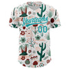 Custom White Teal 3D Pattern Design Cactus Festival Authentic Baseball Jersey