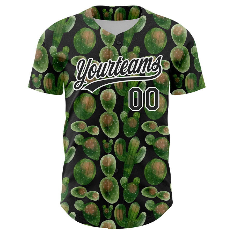 Custom Black White 3D Pattern Design Cactus Festival Authentic Baseball Jersey