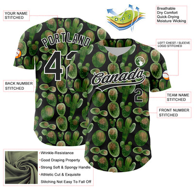 Custom Black White 3D Pattern Design Cactus Festival Authentic Baseball Jersey