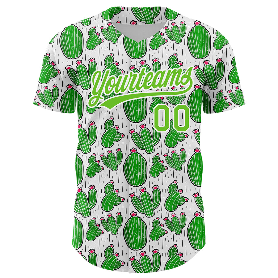 Custom White Aurora Green 3D Pattern Design Cactus Festival Authentic Baseball Jersey