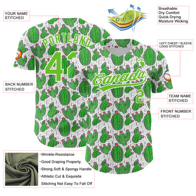 Custom White Aurora Green 3D Pattern Design Cactus Festival Authentic Baseball Jersey