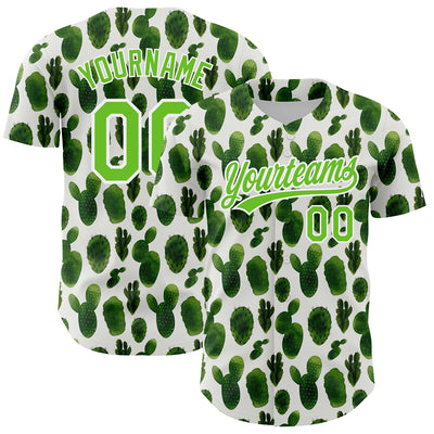 Custom White Aurora Green 3D Pattern Design Cactus Festival Authentic Baseball Jersey