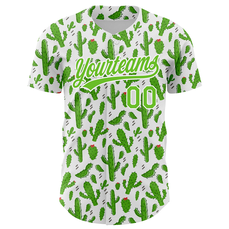 Custom White Aurora Green 3D Pattern Design Cactus Festival Authentic Baseball Jersey