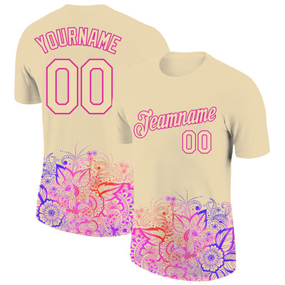 Custom City Cream Pink 3D Pattern Floral Design Performance T-Shirt