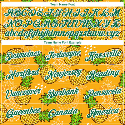 Custom Gold Kelly Green-White 3D Pattern Design Tropical Pineapple Performance T-Shirt