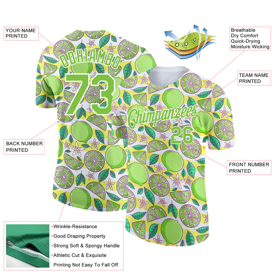 Custom White Neon Green 3D Pattern Design Lime Performance T-Shirt