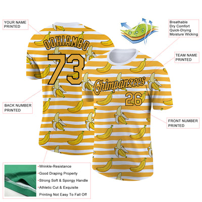 Custom White Yellow-Black 3D Pattern Design Banana Performance T-Shirt