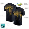 Custom Black Old Gold 3D Pattern Design Dripping Splatter Art Performance T-Shirt