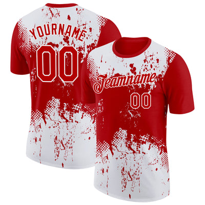 Custom Red White 3D Pattern Design Dripping Splatter Art Performance T-Shirt