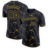 Custom Black Old Gold 3D Pattern Design Abstract Network Performance T-Shirt