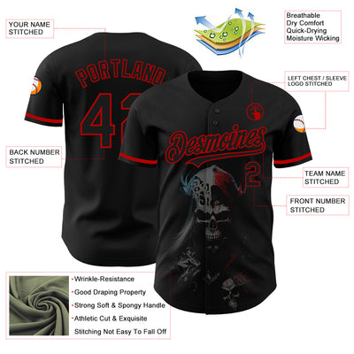 Custom Black Red 3D Skull Fashion Authentic Baseball Jersey