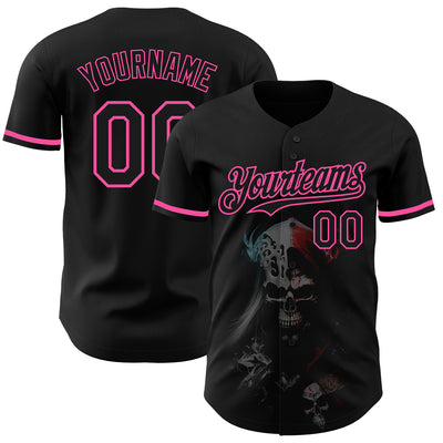 Custom Black Pink 3D Skull Fashion Authentic Baseball Jersey