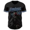 Custom Black Light Blue 3D Skull Fashion Authentic Baseball Jersey