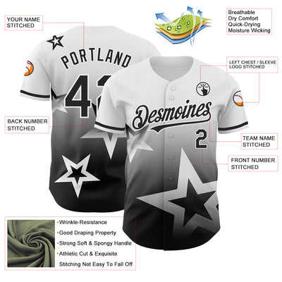 Custom White Black 3D Pattern Design Gradient Style Twinkle Star Authentic Baseball Jersey