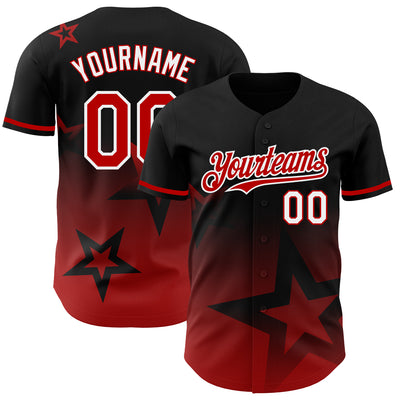 Custom Black Red-White 3D Pattern Design Gradient Style Twinkle Star Authentic Baseball Jersey