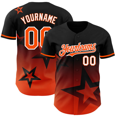Custom Black Orange-White 3D Pattern Design Gradient Style Twinkle Star Authentic Baseball Jersey