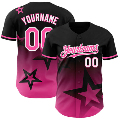 Custom Black Pink-White 3D Pattern Design Gradient Style Twinkle Star Authentic Baseball Jersey