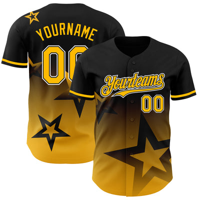 Custom Black Gold-White 3D Pattern Design Gradient Style Twinkle Star Authentic Baseball Jersey