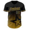 Custom Black Old Gold 3D Pattern Design Gradient Style Twinkle Star Authentic Baseball Jersey