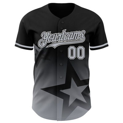Custom Black Gray-White 3D Pattern Design Gradient Style Twinkle Star Authentic Baseball Jersey