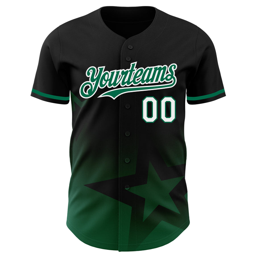 Custom Black Kelly Green-White 3D Pattern Design Gradient Style Twinkle Star Authentic Baseball Jersey