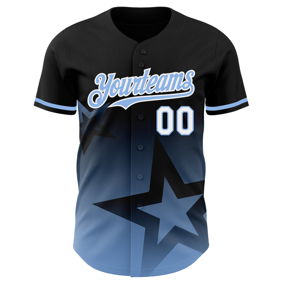 Custom Black Light Blue-White 3D Pattern Design Gradient Style Twinkle Star Authentic Baseball Jersey