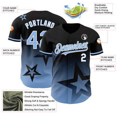 Custom Black Light Blue-White 3D Pattern Design Gradient Style Twinkle Star Authentic Baseball Jersey