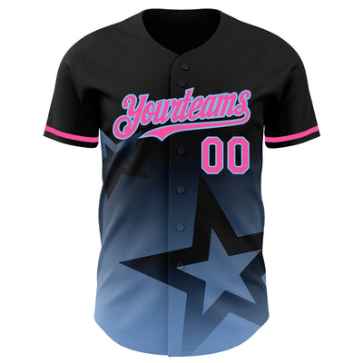 Custom Black Pink-Light Blue 3D Pattern Design Gradient Style Twinkle Star Authentic Baseball Jersey