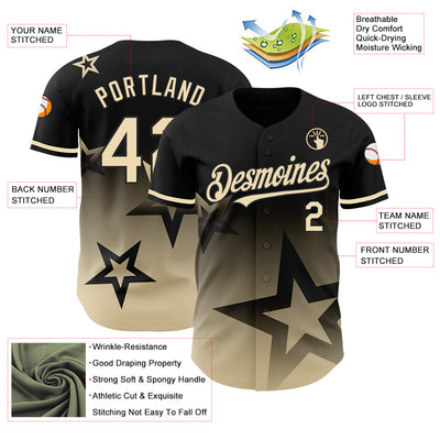 Custom Black Cream 3D Pattern Design Gradient Style Twinkle Star Authentic Baseball Jersey