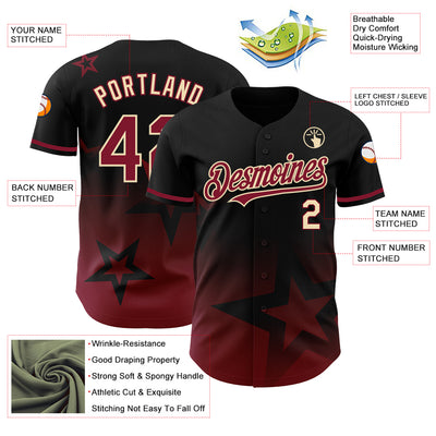 Custom Black Crimson-Cream 3D Pattern Design Gradient Style Twinkle Star Authentic Baseball Jersey