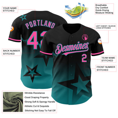 Custom Black Pink-Teal 3D Pattern Design Gradient Style Twinkle Star Authentic Baseball Jersey