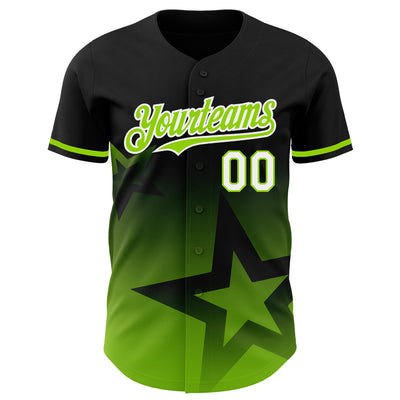 Custom Black Neon Green-White 3D Pattern Design Gradient Style Twinkle Star Authentic Baseball Jersey