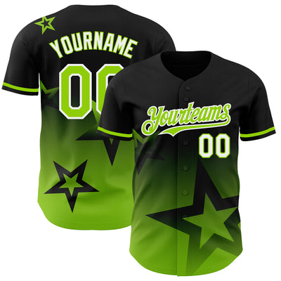 Custom Black Neon Green-White 3D Pattern Design Gradient Style Twinkle Star Authentic Baseball Jersey