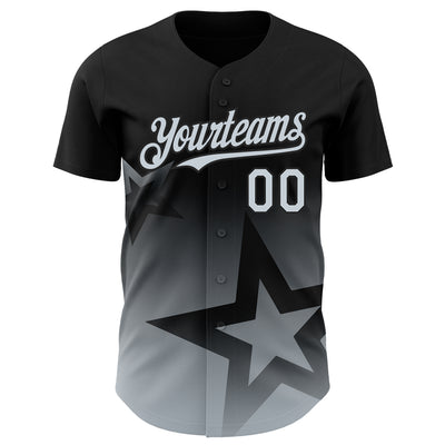 Custom Black Silver 3D Pattern Design Gradient Style Twinkle Star Authentic Baseball Jersey