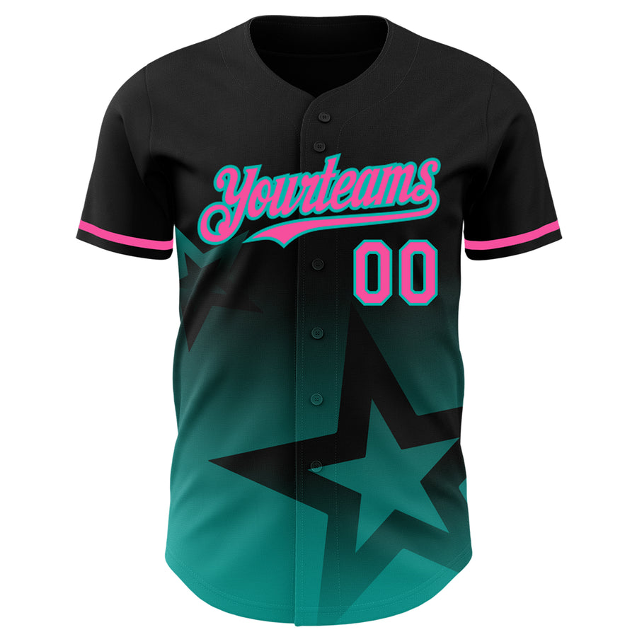 Custom Black Pink-Aqua 3D Pattern Design Gradient Style Twinkle Star Authentic Baseball Jersey